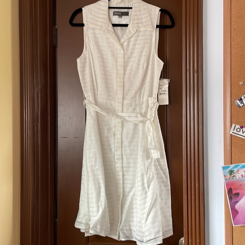 White stip dress (size 8p)